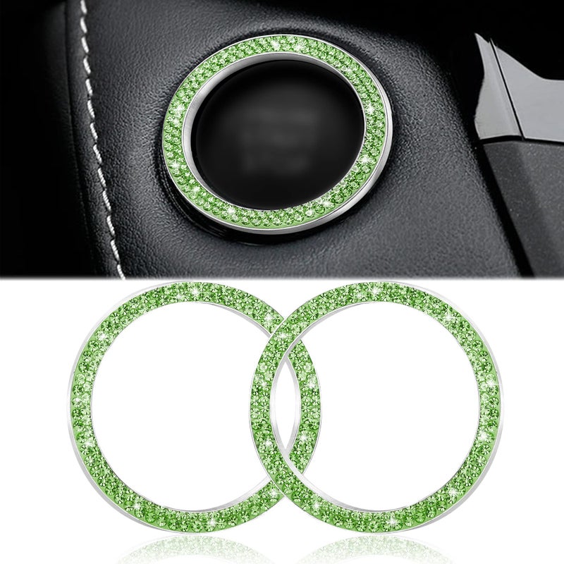 WINKA 2pcs Bling Car Engine Start Button Cover Diamond Crystal Push Start Stop Button Ring Sparkly Bling Ignition Button Cover Rhinestone Keyless Ignition Ring Universal Car Accessories (Silver) - Image 1